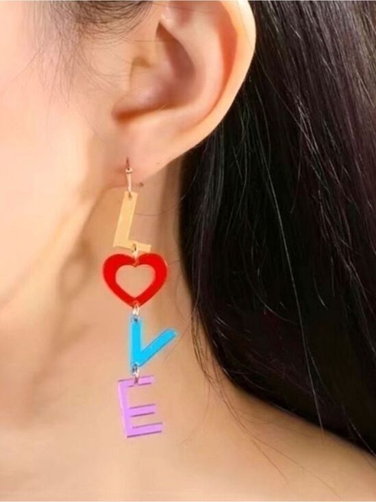 None Jewelry - ACRYLIC LOVE Multicolor Shiny Letter Drop Dangle Pierced Earrings